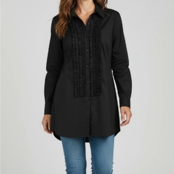 *NWOT Soft Surrounding Ruffle Front V-Neck Long Sleeve Blouse Womens M Black - Picture 1 of 7